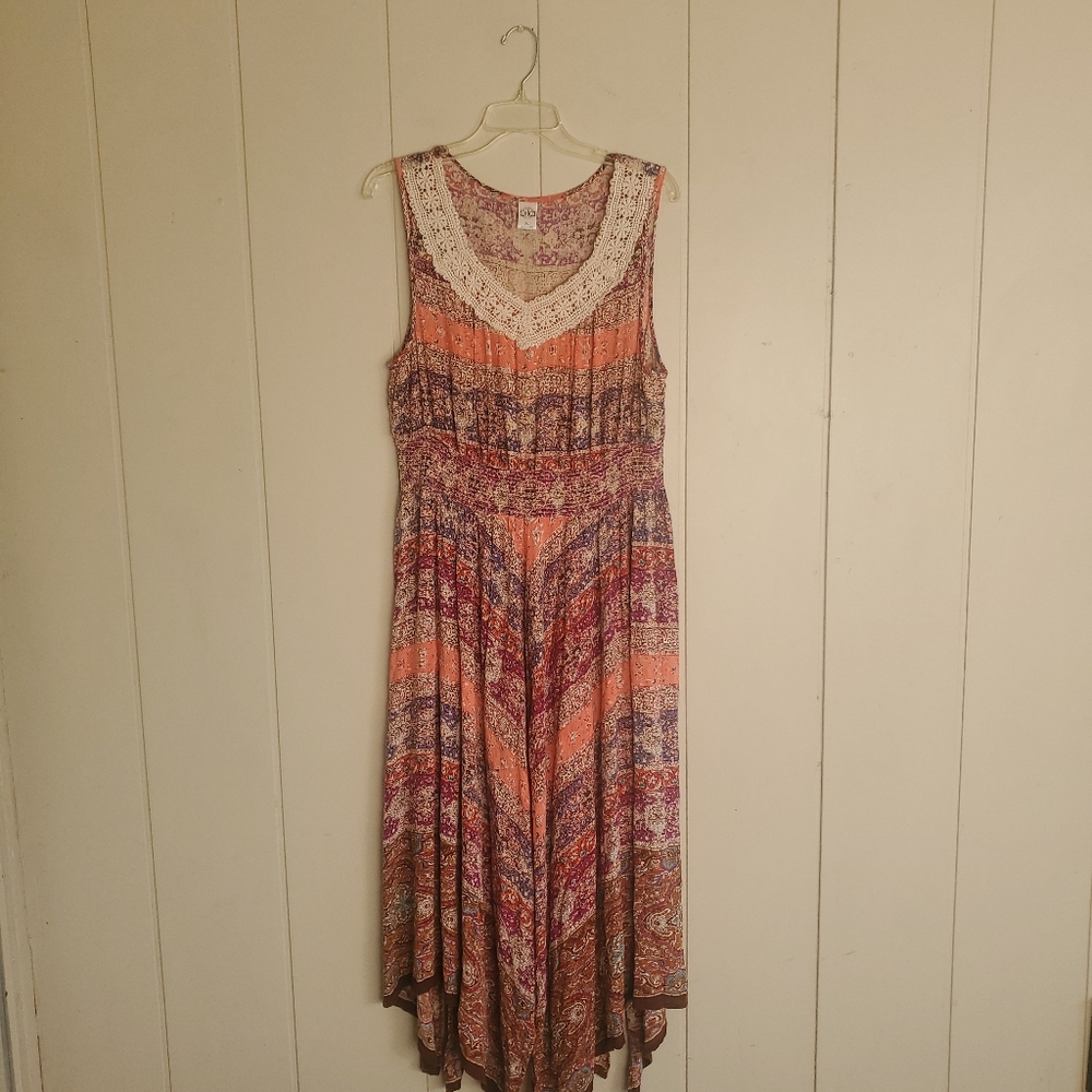 BILA India Floral Flowy Maxi Dress Asymmetrical Hem Size XL Fairycore Romantic - Picture 2 of 13